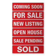 Real Estate Sign Riders | 24"W x 6"H | 6 Pack of Common Messages | Choose Aluminum or Corrugated Plastic